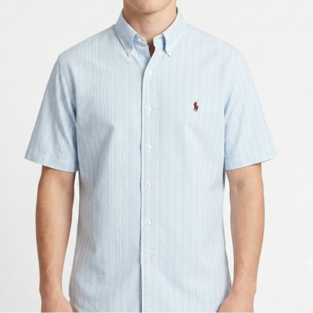Ralph‎ Lauren Blake Shirt Mens XL Blue Green Striped Button Down Short Sleeve